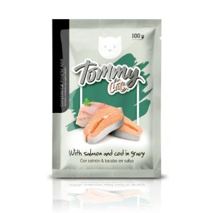 Pouch Tommy Gato Adulto Trozos De Salmon Y Bacalao En Salsa X 100 Gr