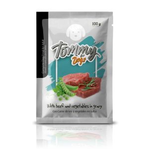 Pouch Tommy Perro Adulto Trozos De Res Con Verduras Salsa X 100 Gr