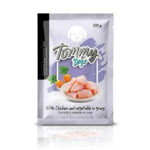 Pouch Tommy Perro Adulto Trozos De Pollo Con Verduras Salsa X 100 Gr